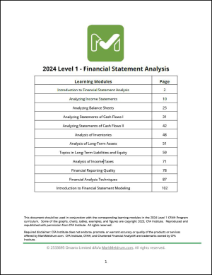 2024 CFA 1. līmenis Mark Meldrum Piezīmes ar formulu lapu